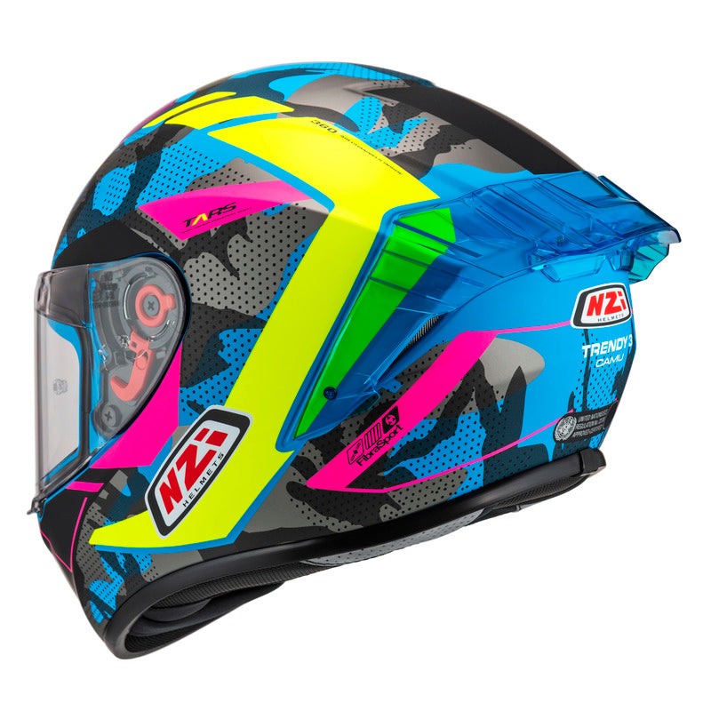 KASK MOTOCYKLOWY NZI TRENDY STREAM CAMU BLUE NEON PINK BLUE S MATT XS