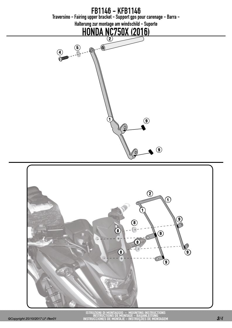 KAPPA POPRZECZKA DO ZAMONTOWANIA TOREB I MOCOWAŃ GPS / SMARTPHONE HONDA NC 750X (16-20) – zdjęcie 3