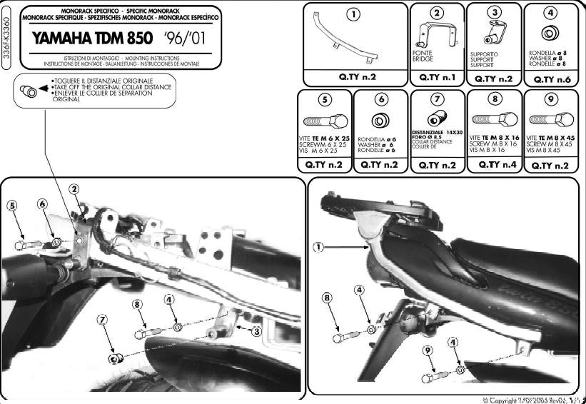 KAPPA STELAŻ KUFRA CENTRALNEGO YAMAHA TDM 850 (96-01) ( BEZ PŁYTY )
