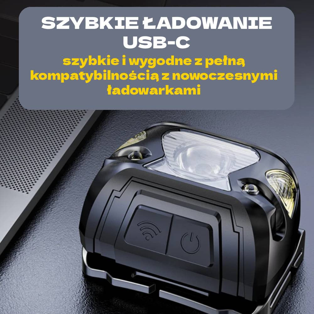ROXAR TECH Latarka, lampka czołowa LED, USB-C, czujnik ruchu, czołówka, turystyczna 300 Lumenów ROXAR