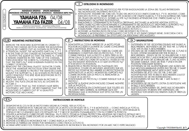 KAPPA STELAŻ KUFRA CENTRALNEGO YAMAHA FZ6 / FZS 600 FAZER (04-06), FZ6 S2 / FZ6 600 FAZER S2 (07-11) ( BEZ PŁYTY ) - PATRZ OPIS DODATKOWY – zdjęcie 4