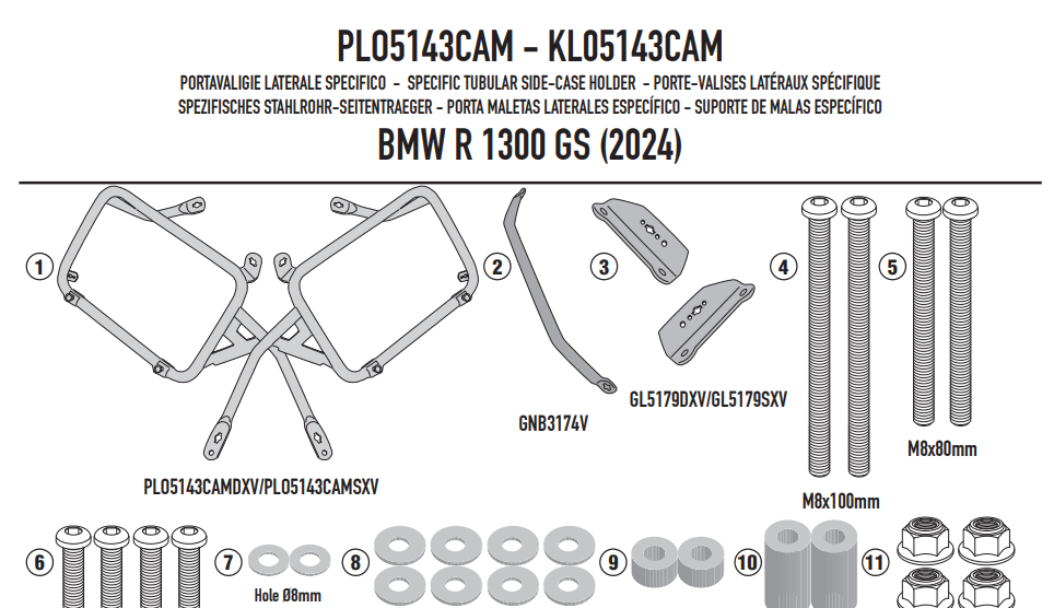 KAPPA STELAŻ KUFRÓW BOCZNYCH MONOKEY CAM SIDE BMW R 1300 GS '24-'25 - POD KUFRY KFR K'FORCE ORAZ KVG K'VOYAGER ALU