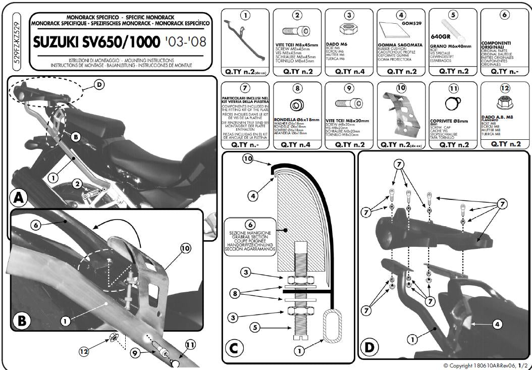 KAPPA STELAŻ KUFRA CENTRALNEGO SUZUKI SV 650 / S '03-'08 SV 1000 '03-'07 ( BEZ PŁYTY )