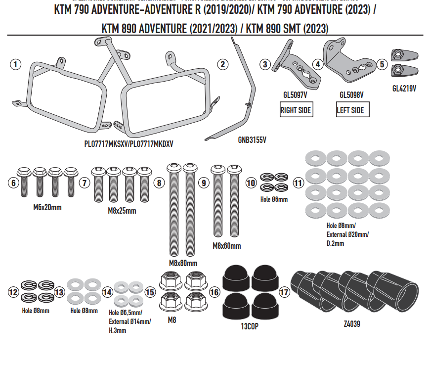KAPPA STELAŻ KUFRÓW BOCZNYCH MONOKEY KTM 790 ADVENTURE '19-'20 '23-'25 890 ADVENTURE '21-'25 890 SMT '23-'25, - RÓWNIEŻ POD KUFRY MONOKEY KMS K'MISSION ALU