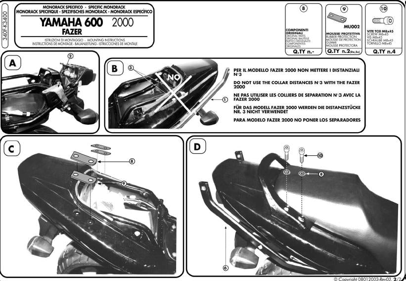 KAPPA STELAŻ KUFRA CENTRALNEGO YAMAHA FZS 600 FAZER (98-03) ( BEZ PŁYTY ) – zdjęcie 2