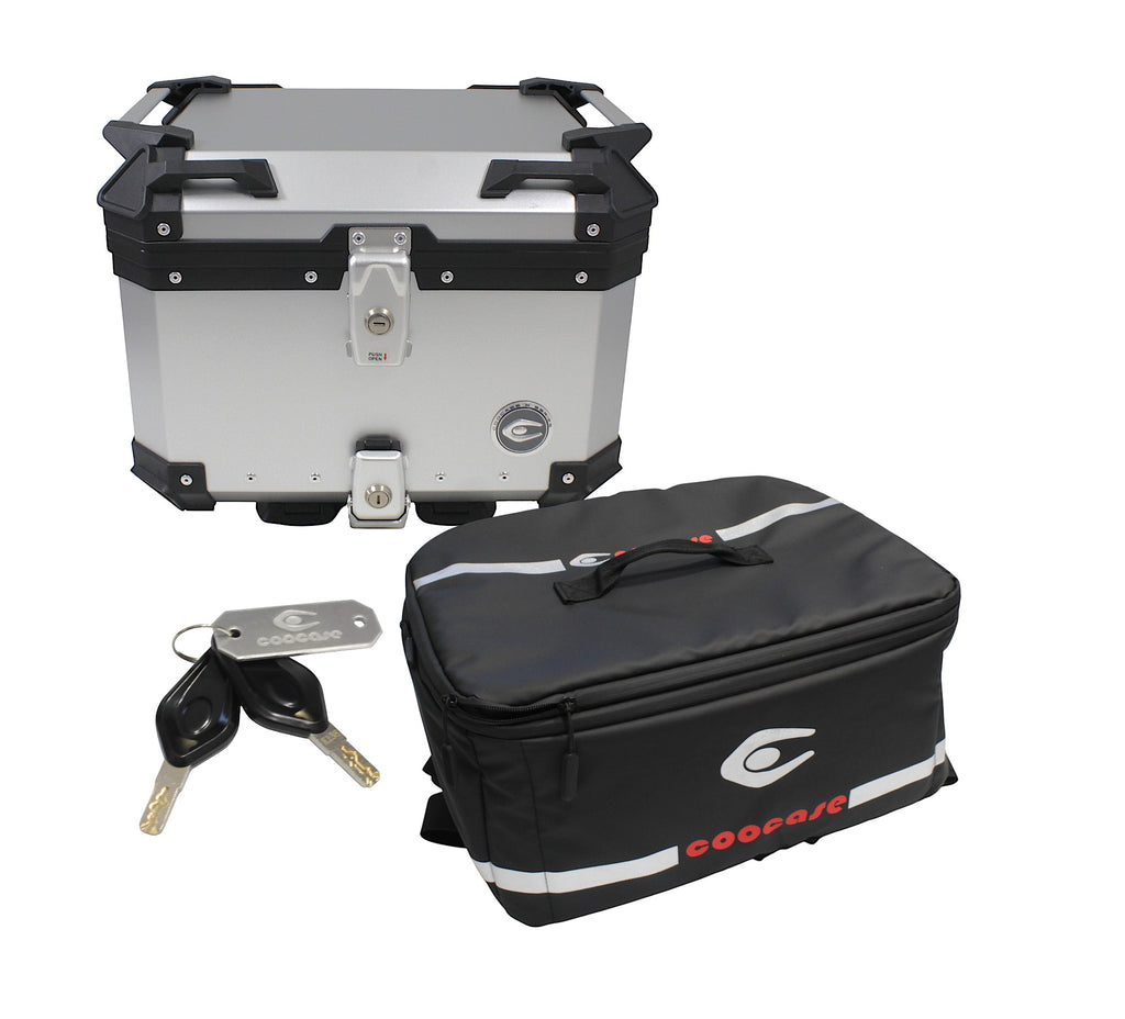 ZESTAW 3 KUFRÓW ALUMINIOWYCH (2X36L SYMETRYCZNE + 45L) COOCASE SREBRNY Z TORBĄ WEWNĘTRZNĄ – zdjęcie 3