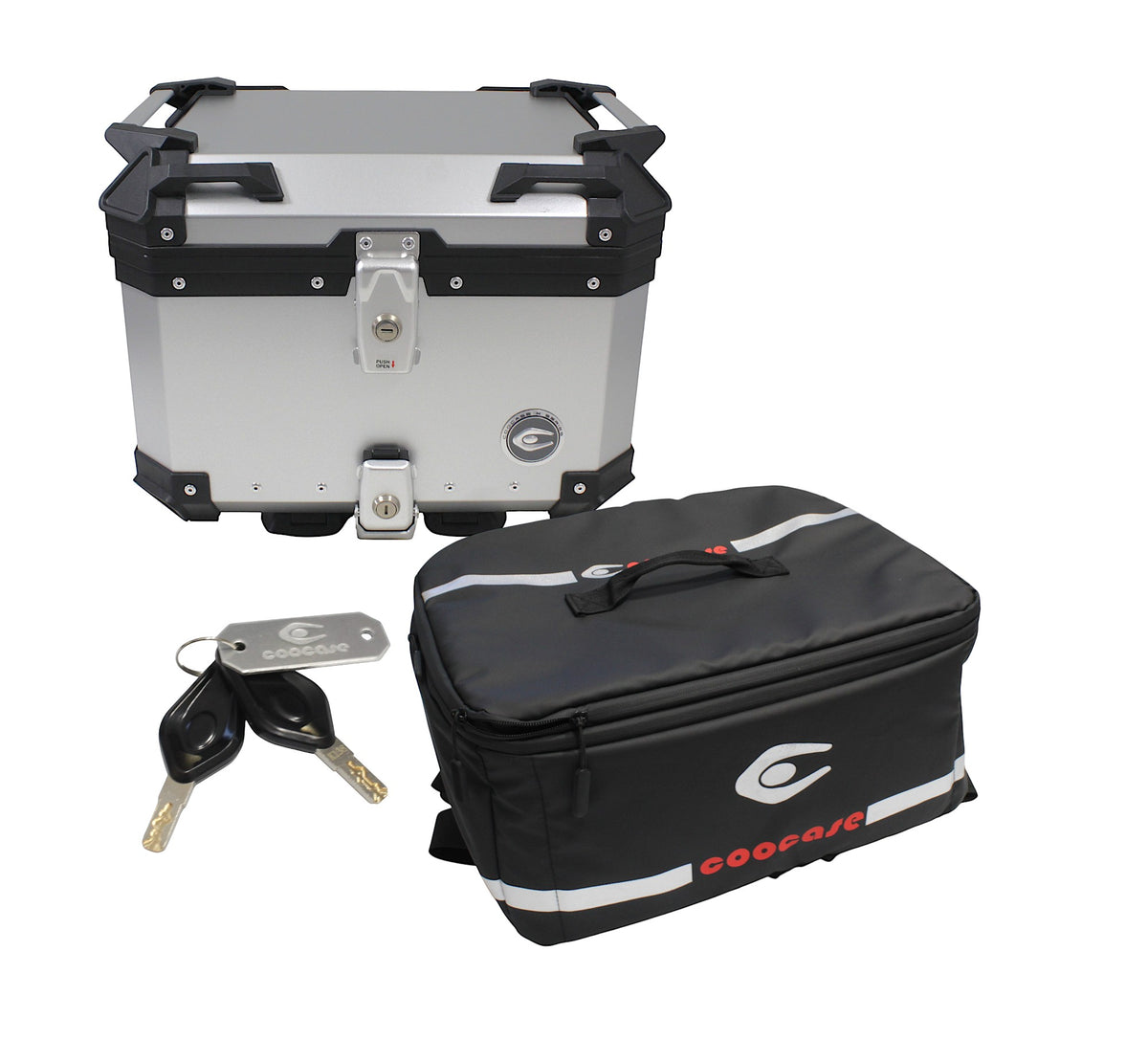 ZESTAW 3 KUFRÓW ALUMINIOWYCH (2X36L SYMETRYCZNE + 45L) COOCASE SREBRNY Z TORBĄ WEWNĘTRZNĄ – zdjęcie 3