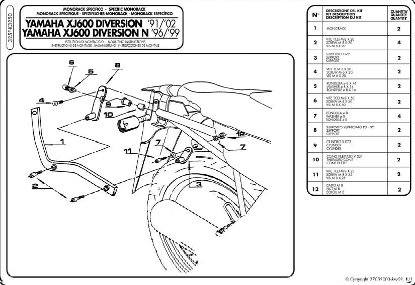 KAPPA STELAŻ KUFRA CENTRALNEGO YAMAHA XJ 600 DIVERSION (91-03), DIVERSION N (96-99) ( BEZ PŁYTY )
