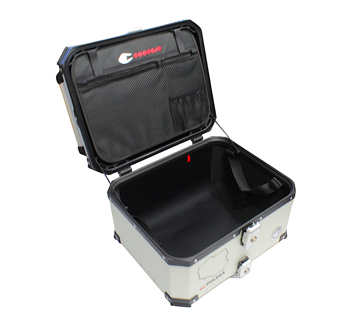 KUFER CENTRALNY ALUMINIOWY COOCASE 55L SREBRNY Z MAPĄ PL + TORBĄ WEWNĘTRZNĄ – zdjęcie 5