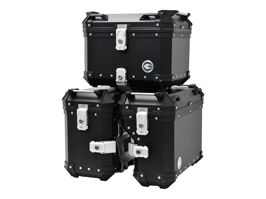 ZESTAW 3 KUFRÓW ALUMINIOWYCH (30L ASYMETRYCZNY + 36L + 45L) COOCASE CZARNY Z TORBĄ WEWNĘTRZNĄ – zdjęcie 2