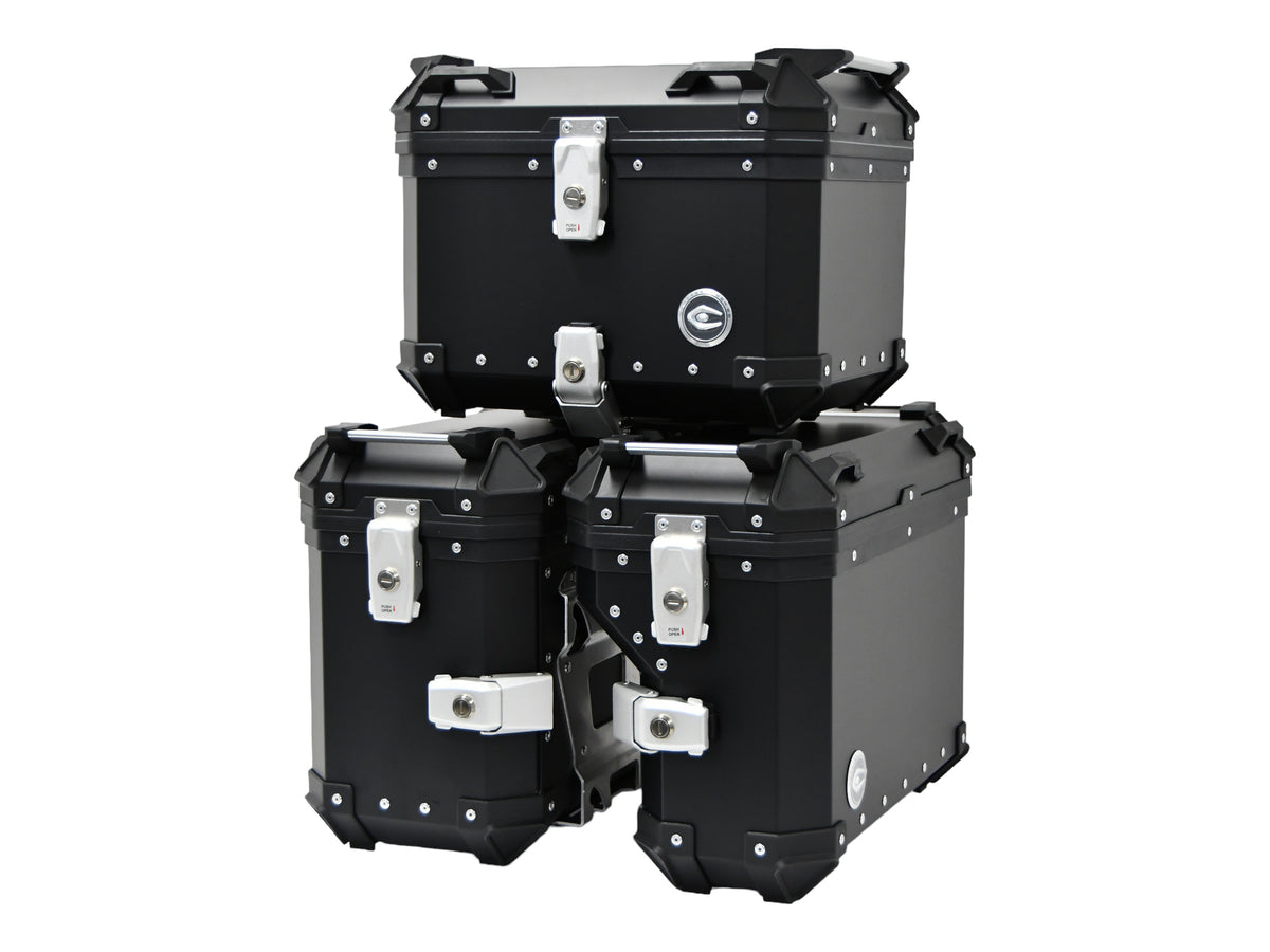 ZESTAW 3 KUFRÓW ALUMINIOWYCH (30L ASYMETRYCZNY + 36L + 45L) COOCASE CZARNY Z TORBĄ WEWNĘTRZNĄ – zdjęcie 2