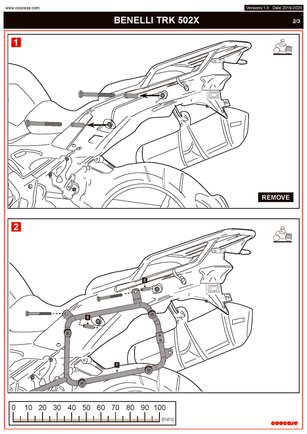 ZESTAW STELAŻY KUFER CENTRALNY + BOCZNE COOCASE BENELLI TRK-502X 2018-2021 PRAWY KUFER ASYMETRYCZNY – zdjęcie 6