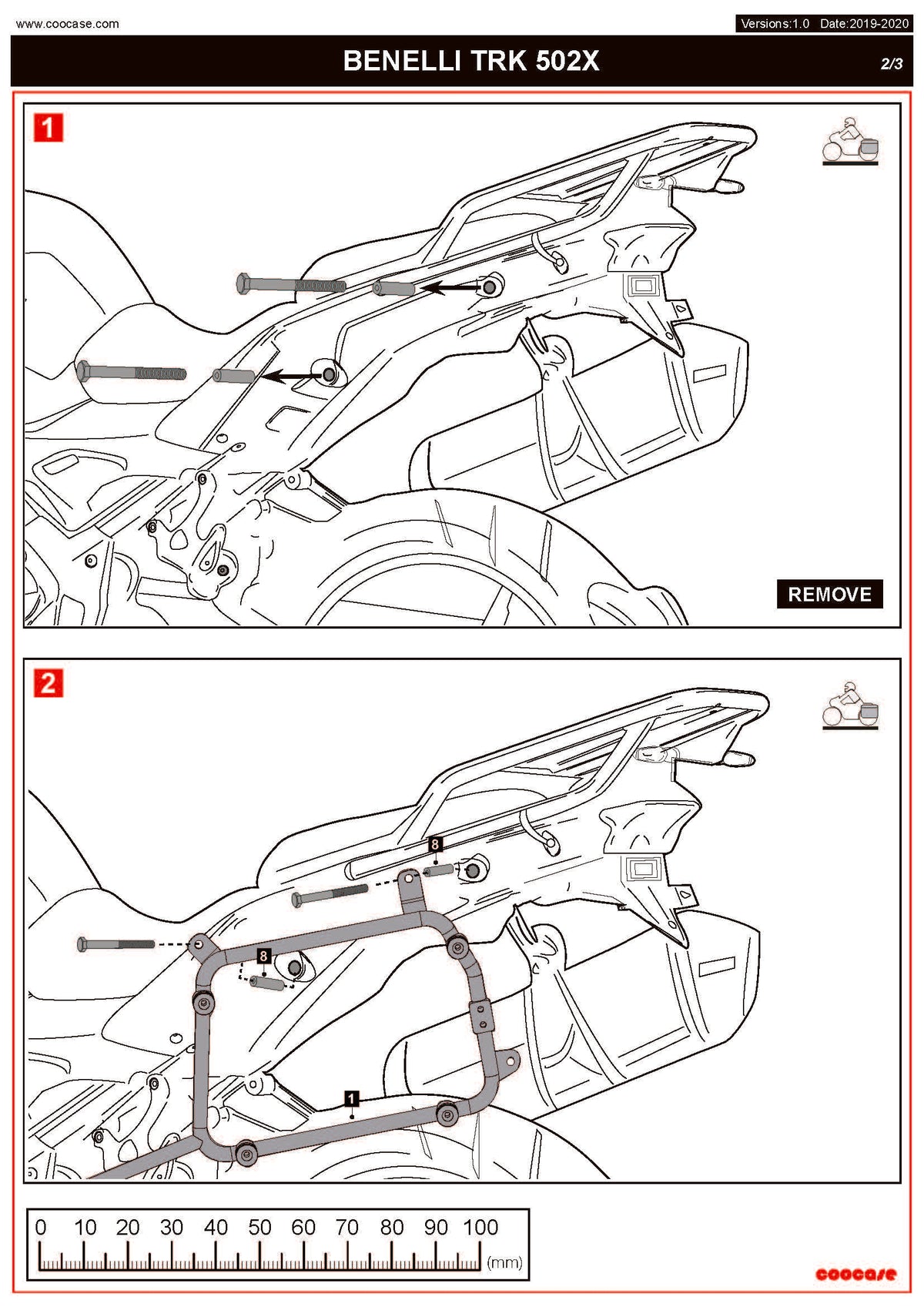 ZESTAW STELAŻY KUFER CENTRALNY + BOCZNE COOCASE BENELLI TRK-502X 2018-2021 PRAWY KUFER ASYMETRYCZNY – zdjęcie 6
