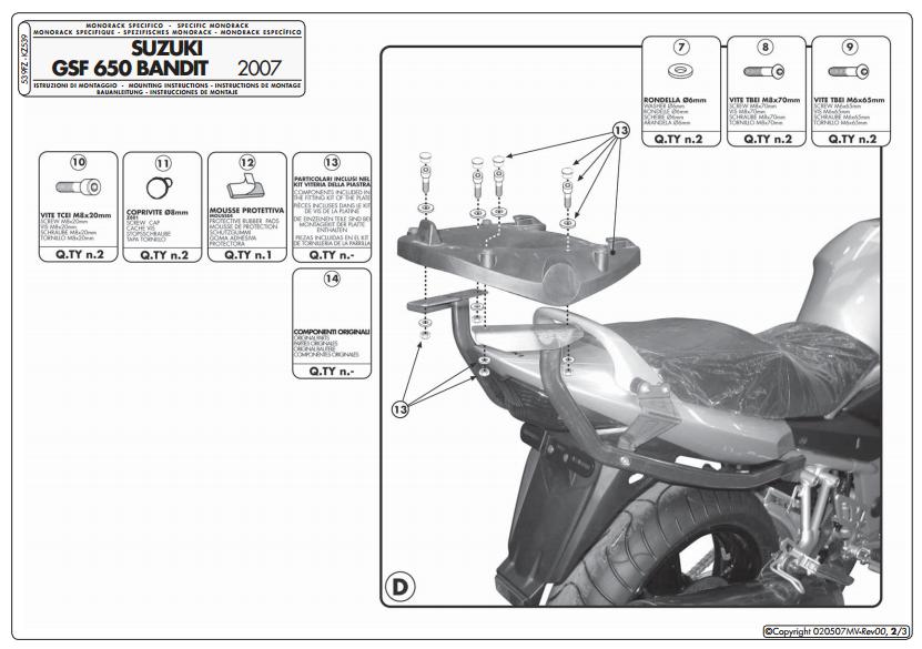 KAPPA STELAŻ KUFRA CENTRALNEGO SUZUKI GSX 650F (08-14), 1250 F (10-16), GSF 650 BANDIT / S / ABS (05-11), 1200 / 1250 BANDIT / S (06-11) ( BEZ PŁYTY – zdjęcie 3