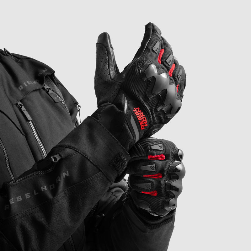 RĘKAWICE MOTOCYKLOWE REBELHORN DEFENDER BLACK RED