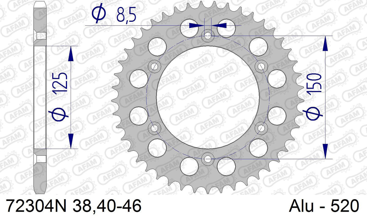 AFAM Zębatka tylna aluminiowa do łańcucha 520 kod 72304N-45
