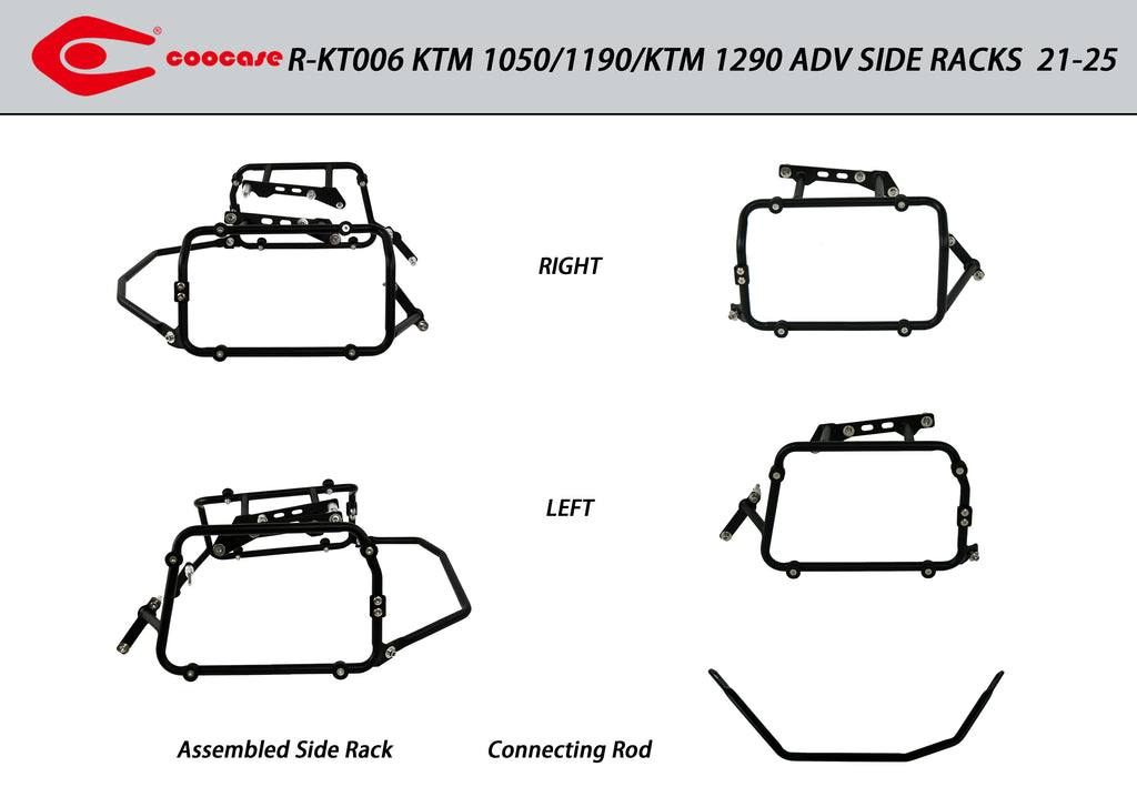 ZESTAW STELAŻY KUFER CENTRALNY + BOCZNE COOCASE KTM 1050/1090 1190/1290 21-25 KUFRY BOCZNE ASYMETRYCZNE