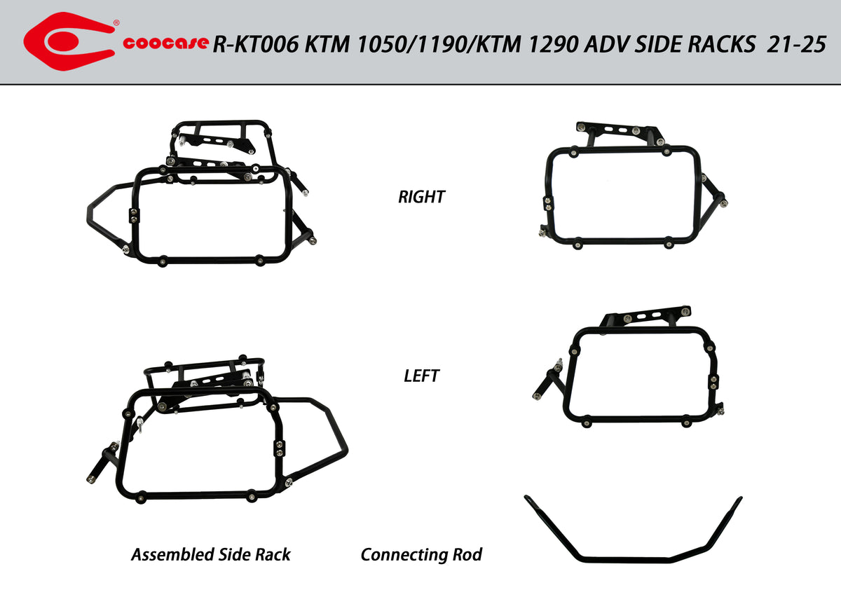 ZESTAW STELAŻY KUFER CENTRALNY + BOCZNE COOCASE KTM 1050/1090 1190/1290 21-25 KUFRY BOCZNE ASYMETRYCZNE