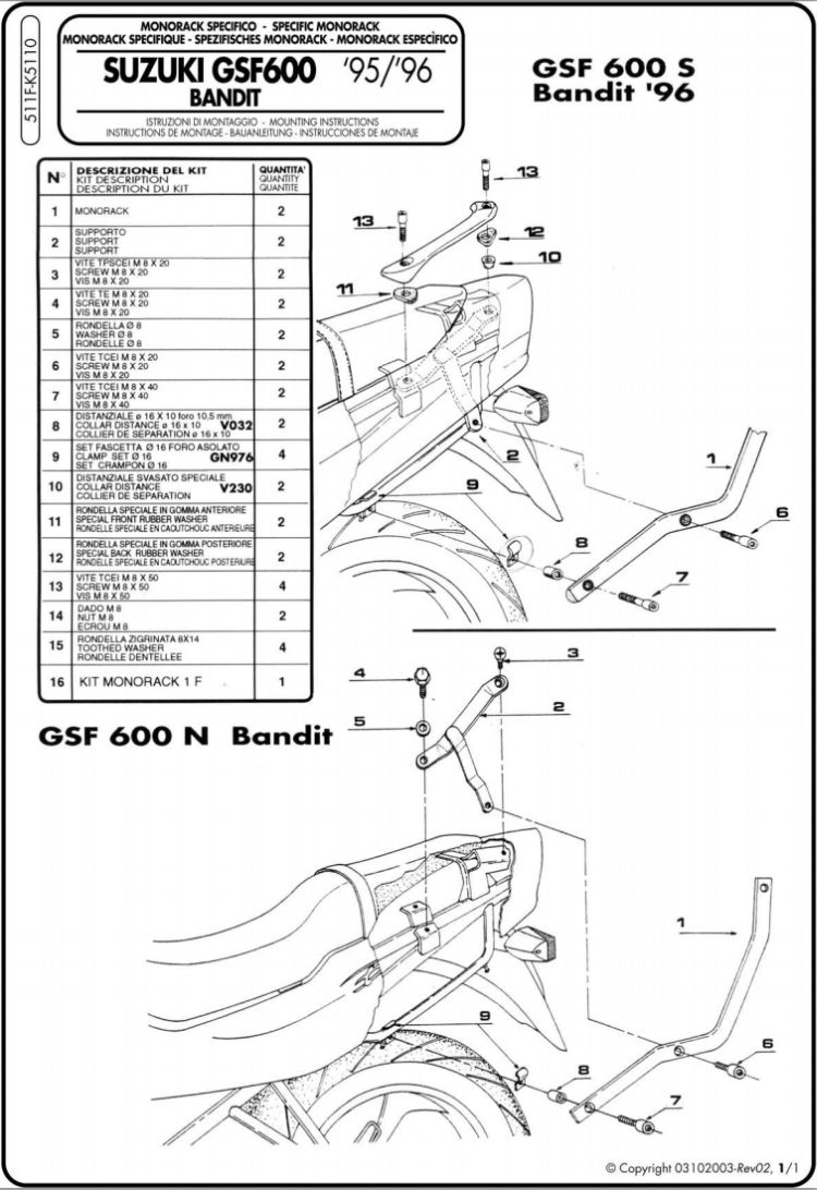 KAPPA STELAŻ KUFRA CENTRALNEGO SUZUKI GSF 600 BANDIT / S (96-99), GSF 1200 BANDIT (96-99) ( BEZ PŁYTY )