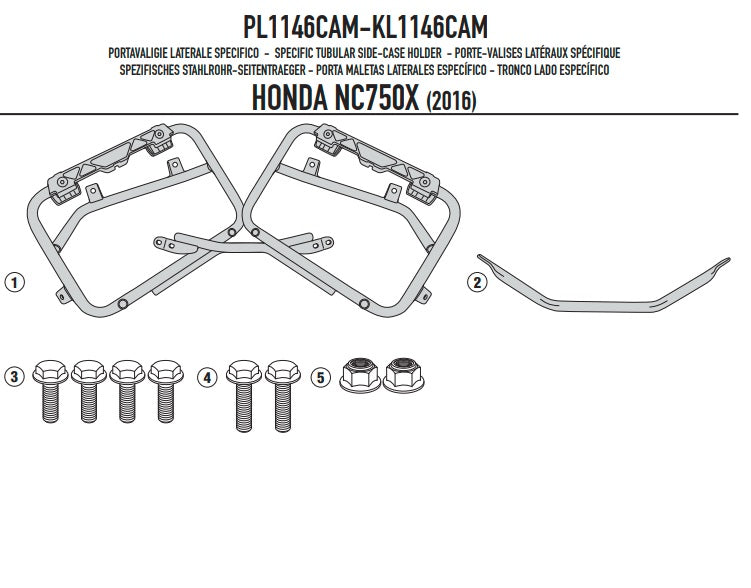 KAPPA STELAŻ KUFRÓW BOCZNYCH MONOKEY CAM SIDE HONDA NC 750S (16-20), NC 750X (16-20) - POD KUFRY KFR K'FORCE ORAZ KVG K'VOYAGER ALU