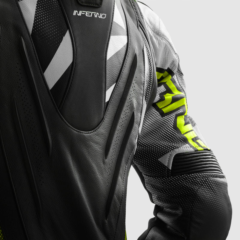 KURTKA MOTOCYKLOWA SKÓRZANA REBELHORN INFERNO BLACK WHITE FLUO YELLOW