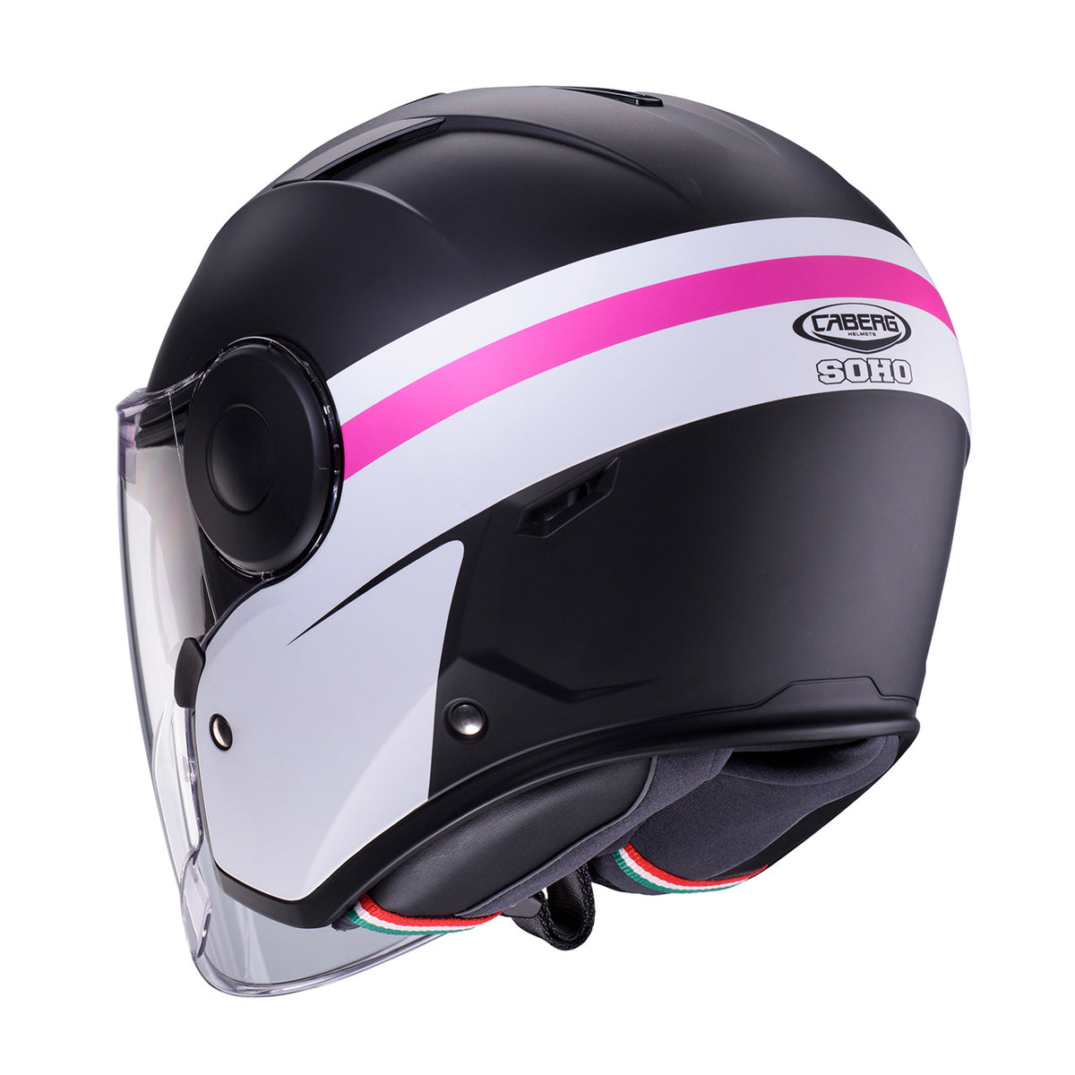 CABERG KASK OTWARTY JET Z BLENDĄ MODEL SOHO ZEPHYR KOLOR CZARNY MAT/BIAŁY/FUKSJA (INTENSYWNY ODCIEŃ RÓŻOWEGO) – zdjęcie 4