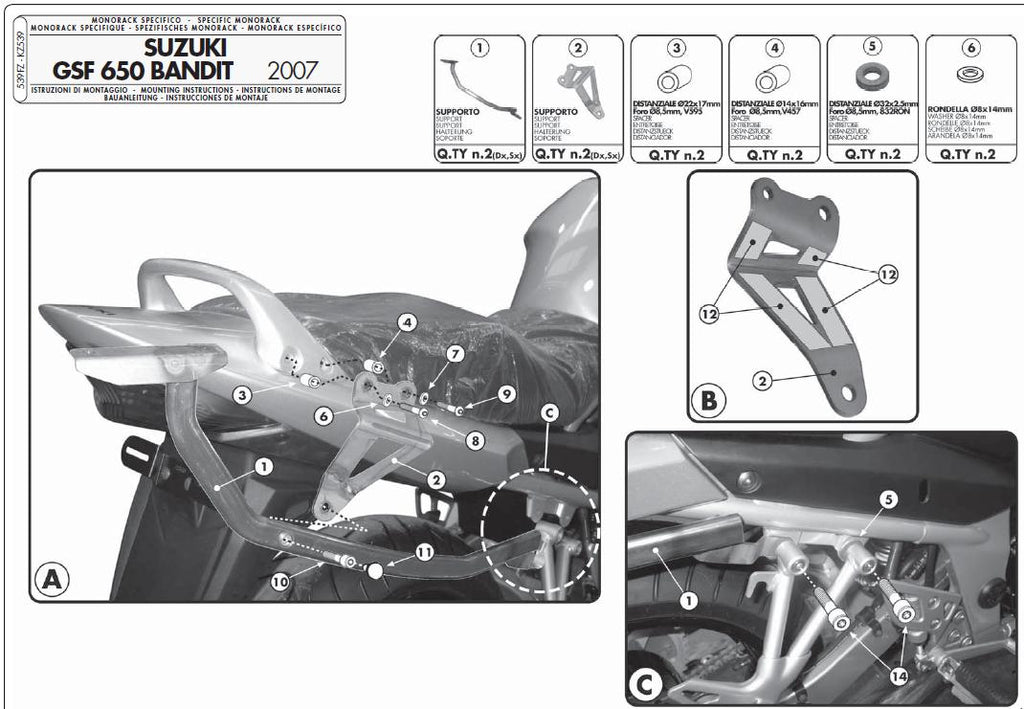 KAPPA STELAŻ KUFRA CENTRALNEGO SUZUKI GSX 650F (08-14), 1250 F (10-16), GSF 650 BANDIT / S / ABS (05-11), 1200 / 1250 BANDIT / S (06-11) ( BEZ PŁYTY – zdjęcie 2