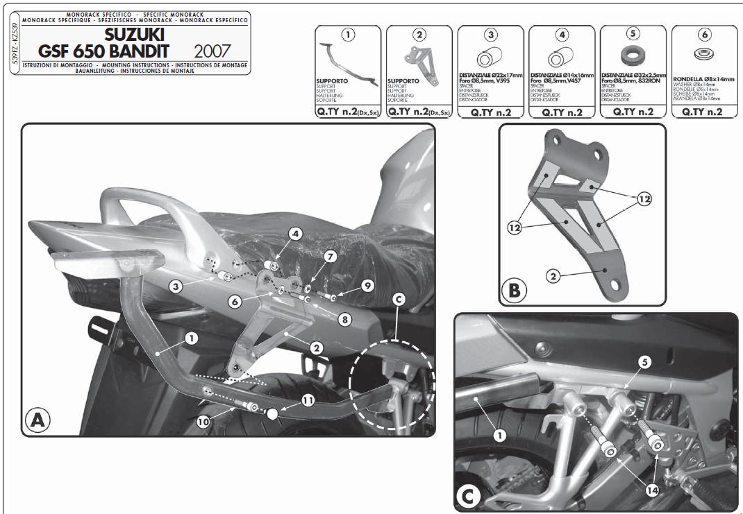 KAPPA STELAŻ KUFRA CENTRALNEGO SUZUKI GSX 650F (08-14), 1250 F (10-16), GSF 650 BANDIT / S / ABS (05-11), 1200 / 1250 BANDIT / S (06-11) ( BEZ PŁYTY – zdjęcie 2