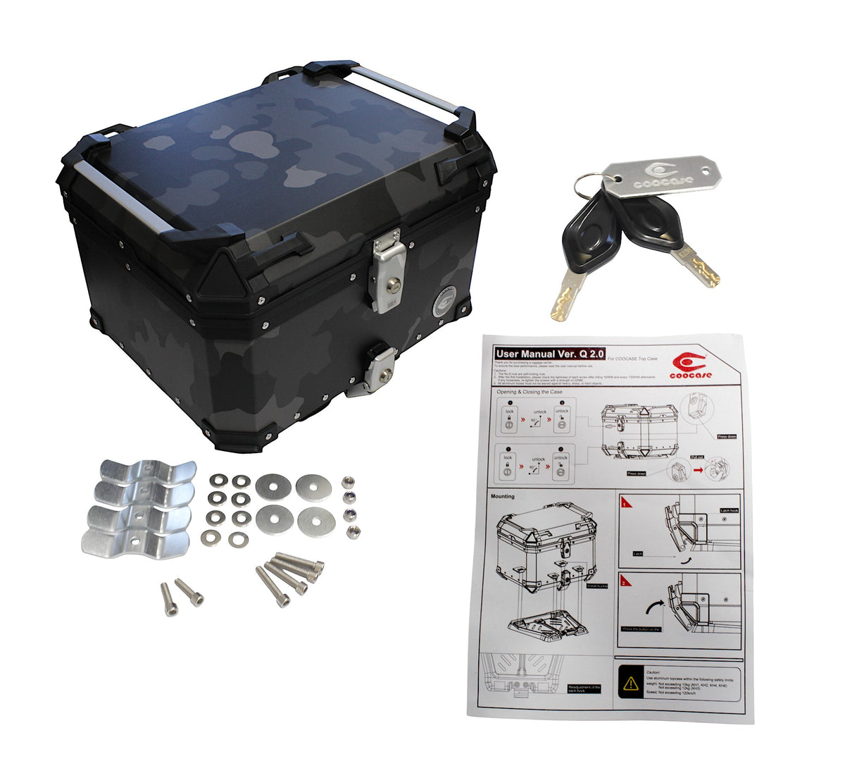 KUFER CENTRALNY ALUMINIOWY COOCASE 55L SZARY CAMO Z TORBĄ WEWNĘTRZNĄ – zdjęcie 8
