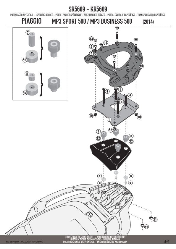 KAPPA STELAŻ KUFRA CENTRALNEGO PIAGGIO MP3 300ie-500ie Sport / Business (08/14-17) ( Z PŁYTA MONOKEY ) – zdjęcie 3