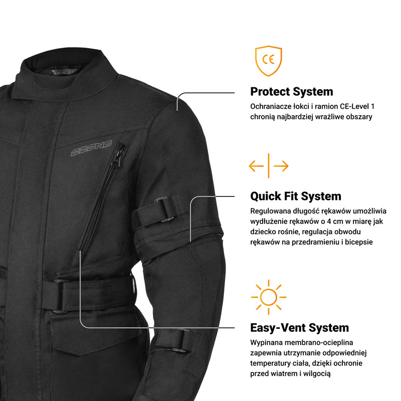 KURTKA MOTOCYKLOWA TEKSTYLNA JUNIOR OZONE SAHARA BLACK – zdjęcie 3