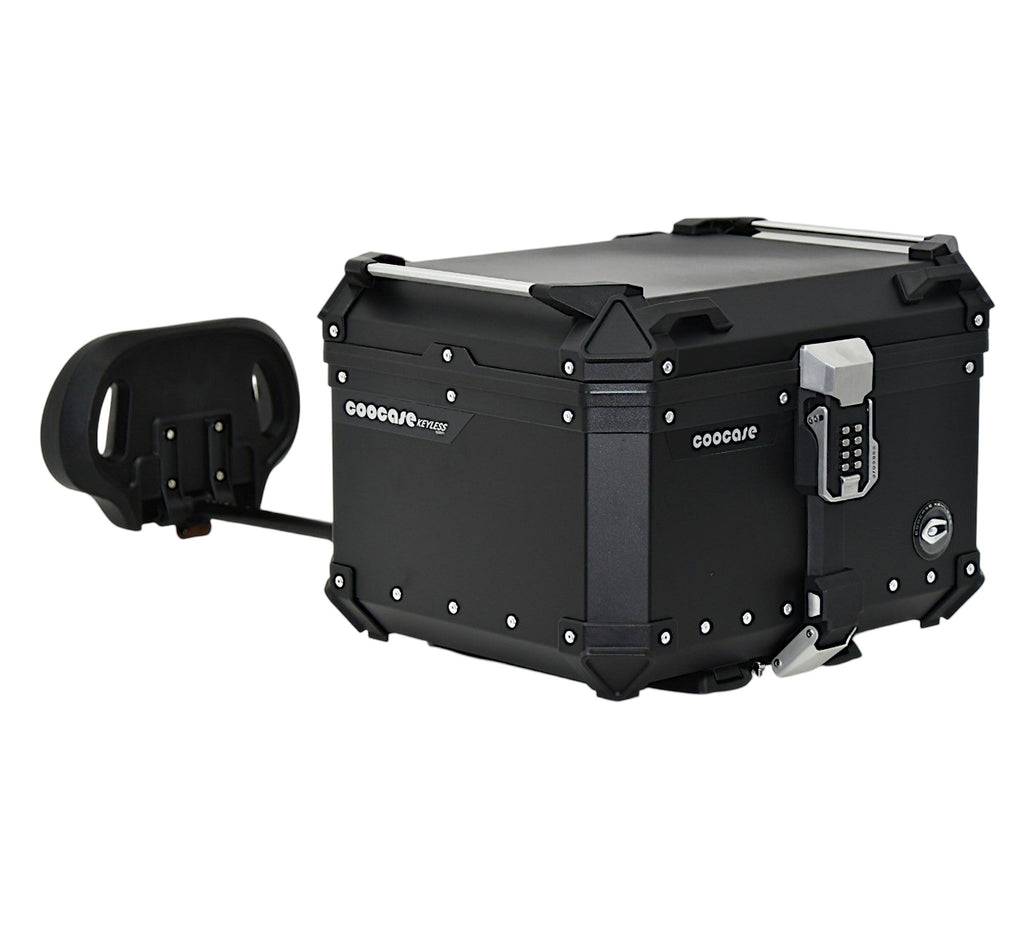 KUFER CENTRALNY ALUMINIOWY COOCASE 55L KEYLESS Z WYSUWANYM OPARCIEM CZARNY – zdjęcie 4