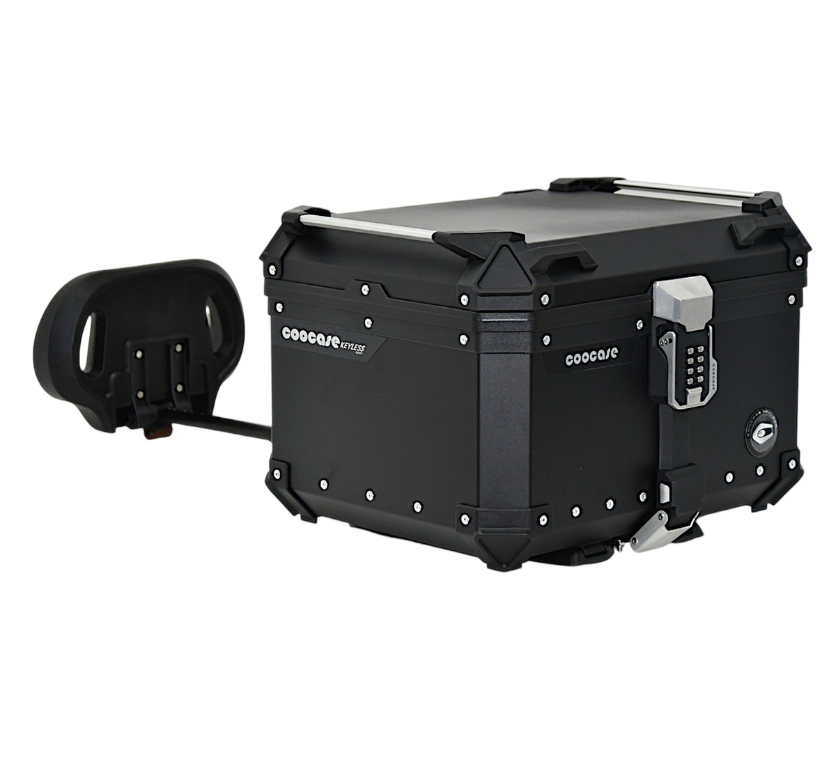 KUFER CENTRALNY ALUMINIOWY COOCASE 55L KEYLESS Z WYSUWANYM OPARCIEM CZARNY – zdjęcie 4