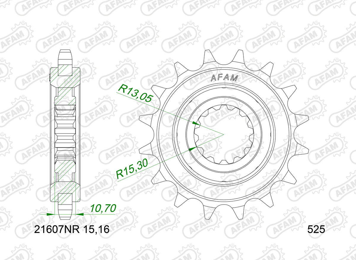 AFAM Zębatka przednia do łańcucha 525 + RUBBER kod 21607NR-16