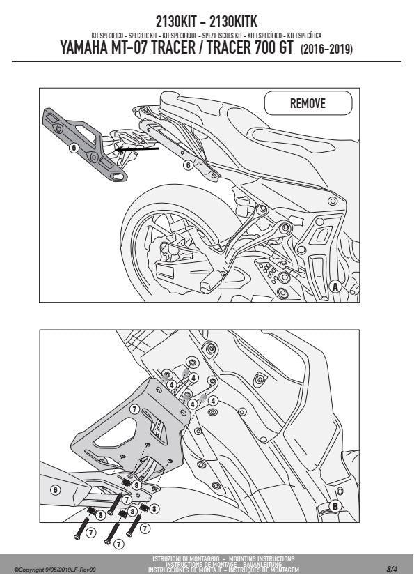 KAPPA ADAPTER DO ZAMONTOWANIA STELAŻA CENTRALNEGO KZ2130 WRAZ Z ORYGINALNYM STELAŻEM BOCZNYM YAMAHA MT-07 TRACER '16-'19, TRACER 7/7 GT '20-'24 – zdjęcie 4