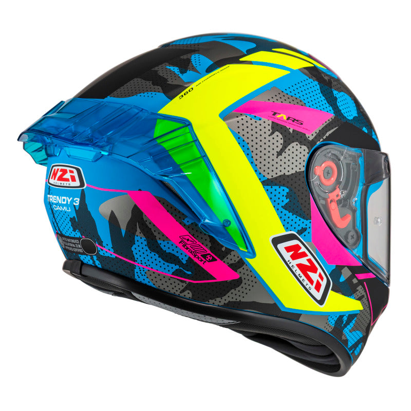KASK MOTOCYKLOWY NZI TRENDY STREAM CAMU BLUE NEON PINK BLUE S MATT XS