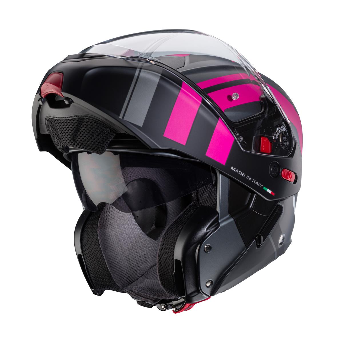 CABERG PROMOCJA KASK SZCZĘKOWY FLIP-UP MODEL HORUS X ROAD KOLOR SZARY MAT/CZARNY/FUKSJA (INTENSYWNY ODCIEŃ RÓŻOWEGO) (PINLOCK W ZESTAWIE) – zdjęcie 2