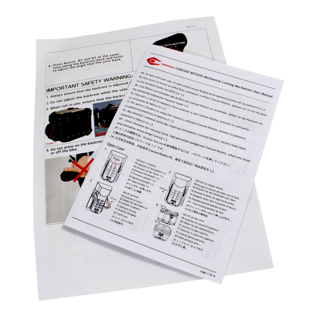 KUFER CENTRALNY ALUMINIOWY COOCASE 55L KEYLESS Z WYSUWANYM OPARCIEM SREBRNY – zdjęcie 10