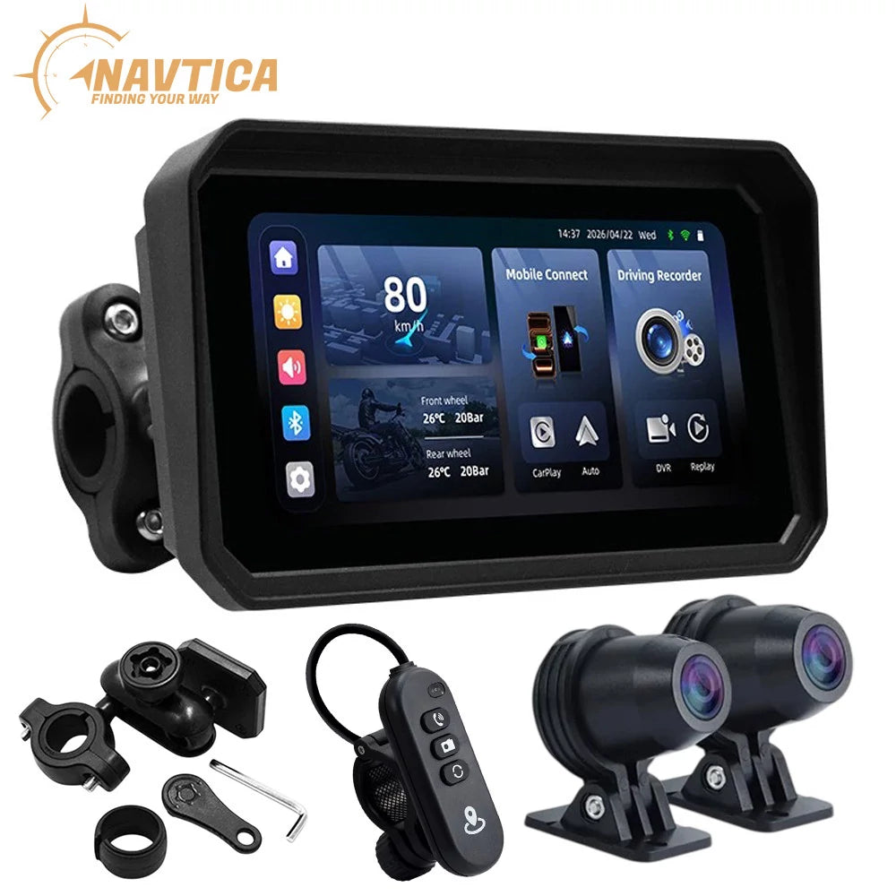 Ekran nawigacyjny do motocykla z kamerami NAVTICA Nomad Plus DVR, 6,25 cali, CarPlay, Android Auto