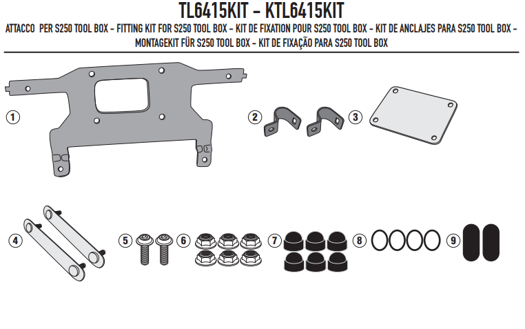 GIVI KIT MONTAŻOWY S250 DO STELAŻA BOCZNEGO - HONDA, KTM, YAMAHA, VOGE, KOVE, MOTO GUZZI, MORBIDELLI, TRIUMPH