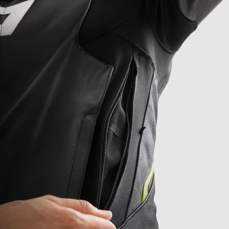 KURTKA MOTOCYKLOWA SKÓRZANA REBELHORN VELOCE BLACK GREY FLUO YELLOW