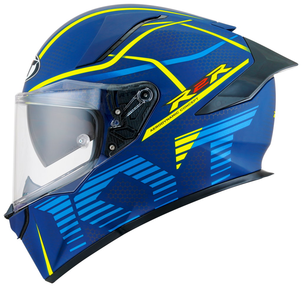 Kask Motocyklowy KYT R2R CONCEPT matowy niebieski/żółty ECE/ONU 22-06 – zdjęcie 4
