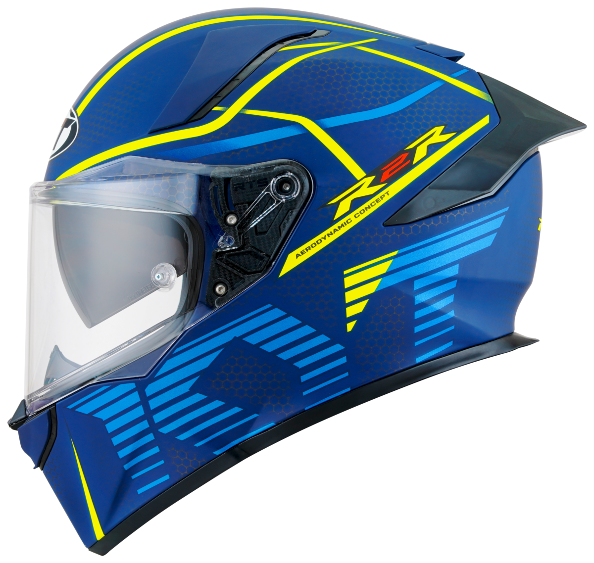 Kask Motocyklowy KYT R2R CONCEPT matowy niebieski/żółty ECE/ONU 22-06 – zdjęcie 4