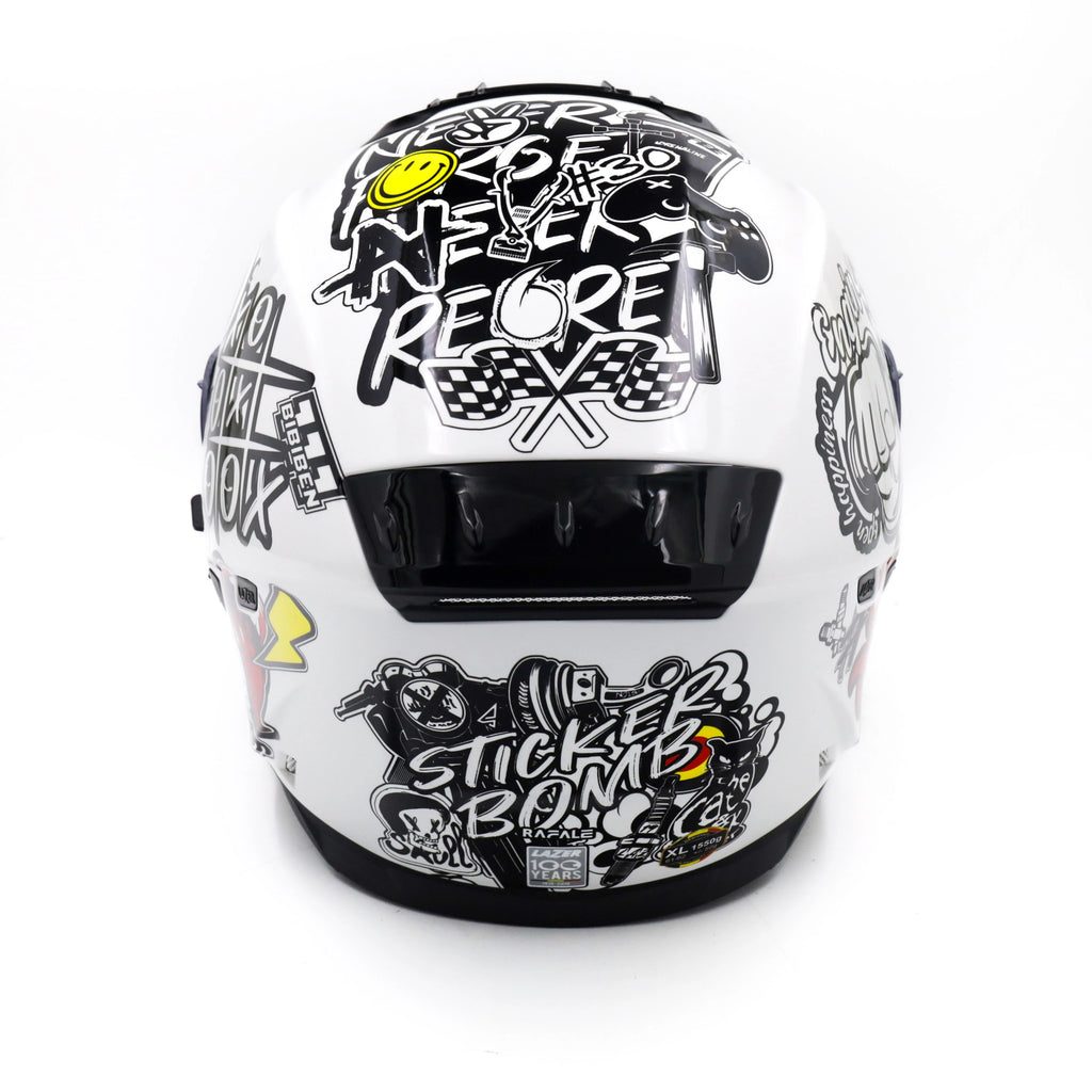 Kask Motocyklowy LAZER RAFALE EVO Stickerbomb (kol. Biały - Czarny - Srebrny - Czerwony)