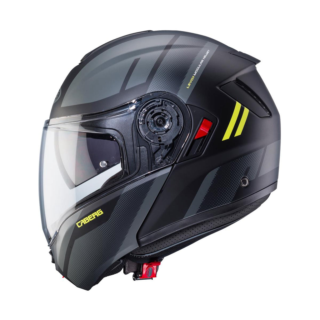 CABERG WYPRZEDAZ KASK SZCZĘKOWY FLIP-UP MODEL LEVO X MANTA KOLOR CZARNY MAT/SZARY/ŻÓŁTY FLUO (PINLOCK W ZESTAWIE) – zdjęcie 3
