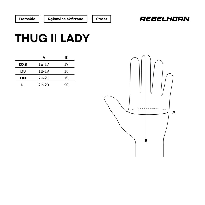 RĘKAWICE MOTOCYKLOWE DAMSKIE REBELHORN THUG 2 PERFOROWANE BLACK WXS