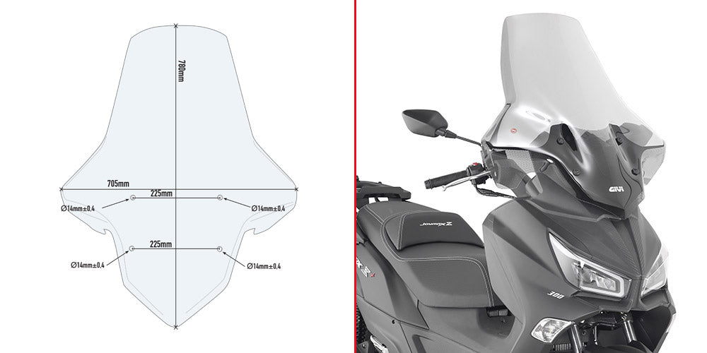 GIVI SZYBA PRZEZOROCZYSTA 78 x 70,5 cm (H x W) / POTRZEBNY KIT - SYM Cruisym 300 (17 > 19)