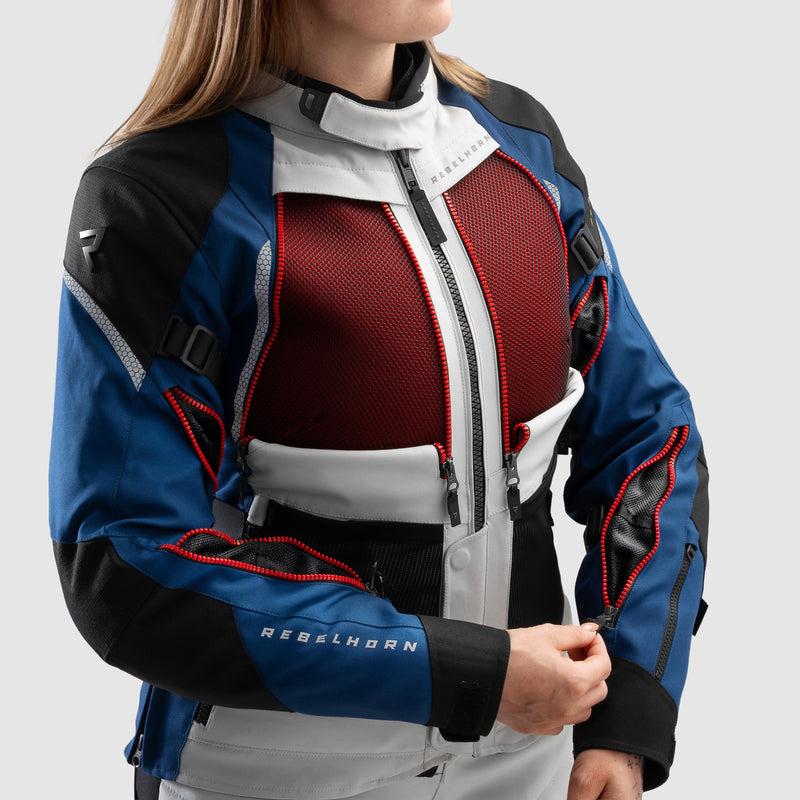 KURTKA MOTOCYKLOWA TEKSTYLNA DAMSKA REBELHORN HARDY 3.0 BLUE GREY RED W5XL