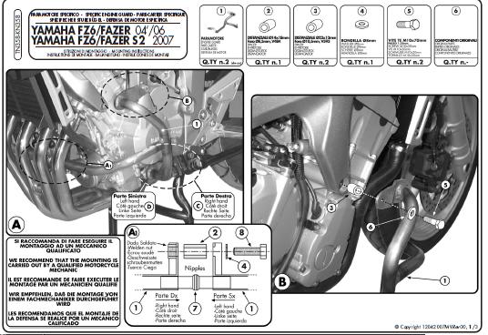 KAPPA GMOLE OSŁONY SILNIKA YAMAHA FZ6 / FZ6 600 FAZER (04-06), FZ6 S2 / FZ6 600 FAZER S2 (07-11) CZARNE – zdjęcie 2