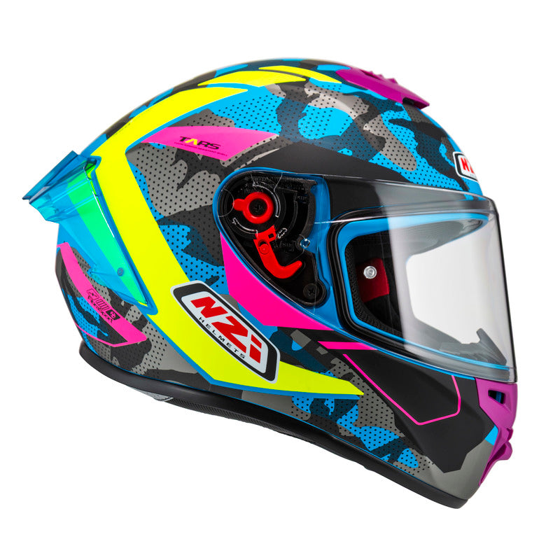 KASK MOTOCYKLOWY NZI TRENDY STREAM CAMU BLUE NEON PINK BLUE S MATT XS